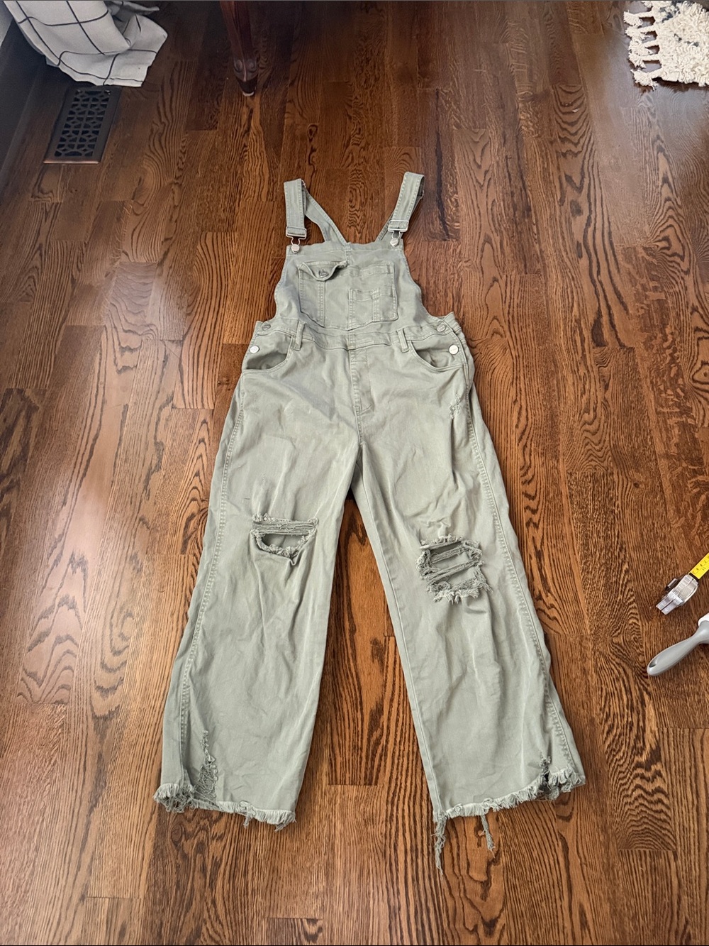 Risen washed Olive Green Distressed Women's Denim Overalls large